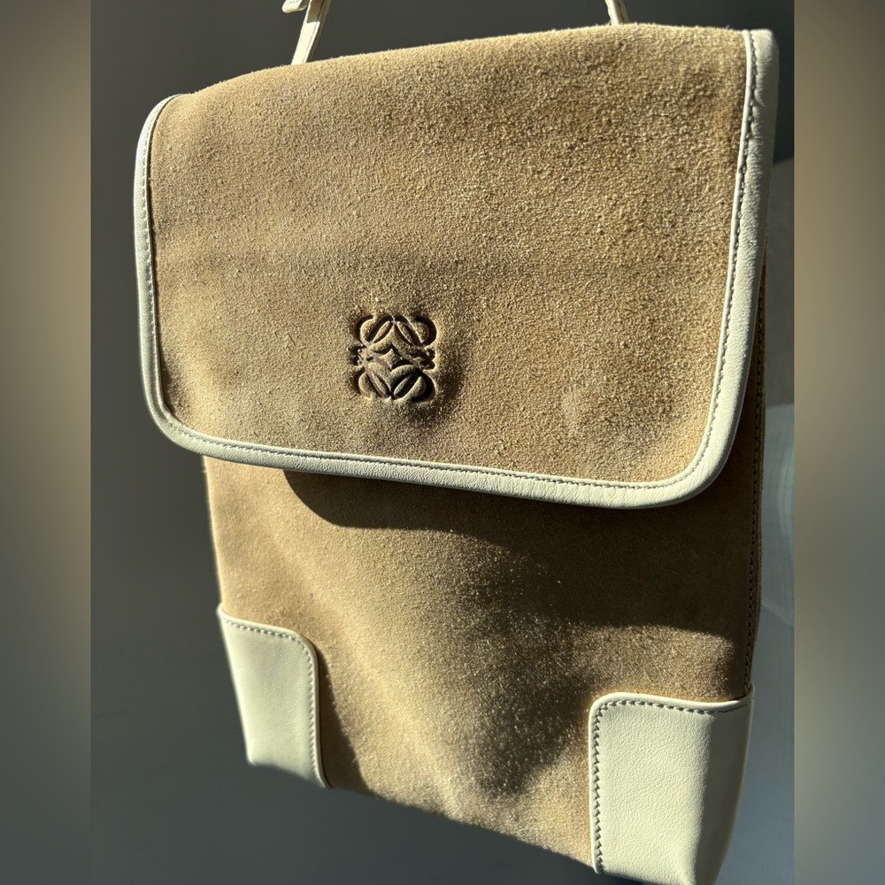 Loewe Suede and Leather Crossbody in tan and cream